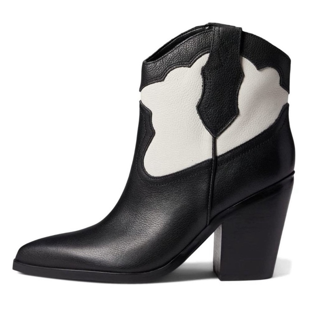 Marc Fisher LTD Gona Western Leather Booties in Black/White